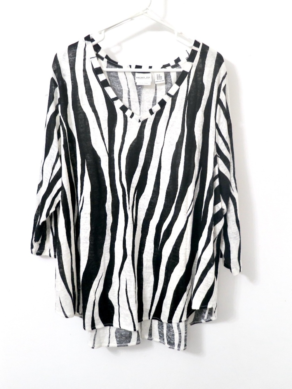 RACHEL ZOE 100% Linen Tunic Blouse Top Womens Plus 3X Black White Zebra Print